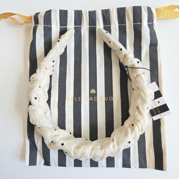 New Lele Sadoughi Kelly Ruched Cream Polka Dot Headband NWT main image 12